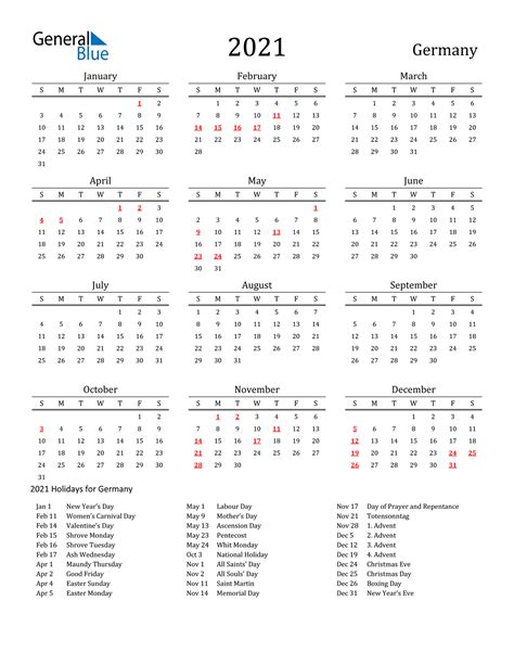 2021 Germany Calendar With Holidays