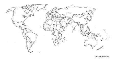 Mapa Mundi Con Sus Paises Blanco Y Negro