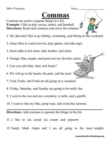 Free Printable Comma Worksheets For 2nd Grade
