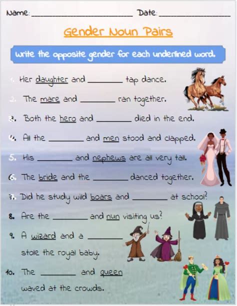 Gender Noun Pairs Worksheet Gender Identity Therapy Worksheets