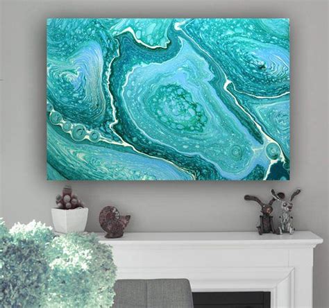 Large Acrylic Pour Painting Abstract Turquoise Art Original