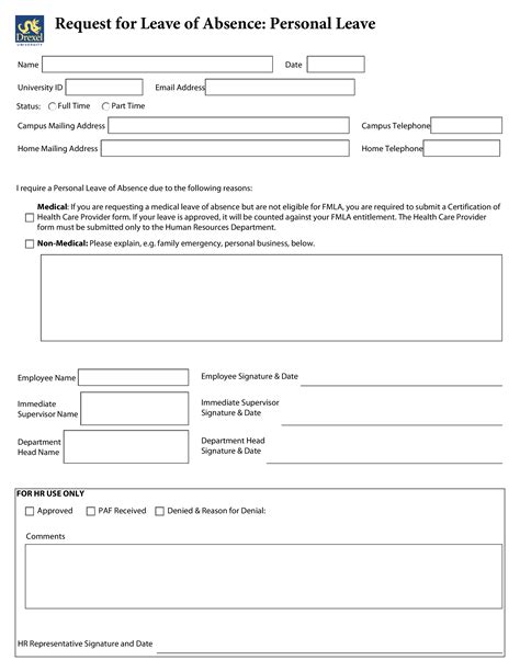 Gratis Personal Leave Request Form Template