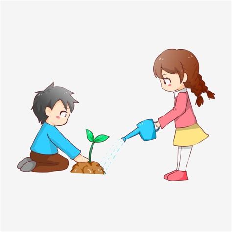 Arbor Day Cartoon Hand Drawn Little Boy Planting Tree Vector Arbor Day