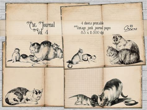 Cat Junk Journal Page Printable Digital Papers Vintage Etsy