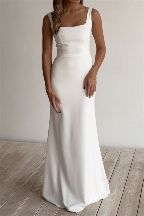 Simple Crepe Chiffon Wedding Dress With Square Neckline Et3002 Jojo Shop