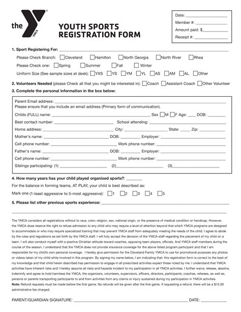 Free Printable Sports Registration Forms Printable Forms Free Online