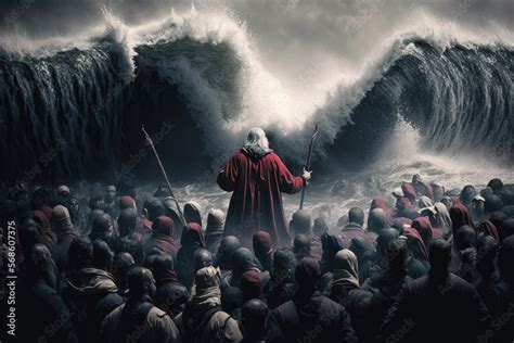 Exodus Of The Bible Moses Parting The Red Sea With The Israelites