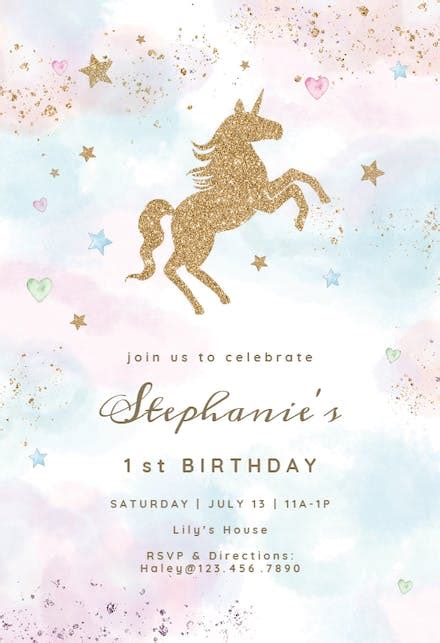 1st Floral Unicorn Birthday Invitation Template Greetings Island