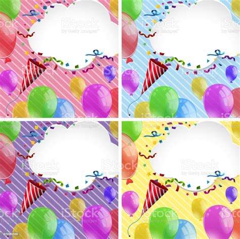 Four Backgrounds With Party Ribbons And Balloons Stock Illustration