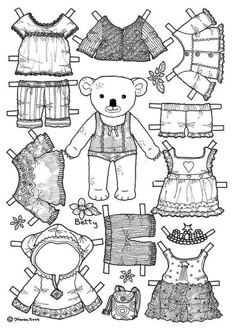 Dolls coloring books paper dolls printable color paper crafts vintage paper colored paper paperdolls fashion coloring book. girl bear paper doll coloring page | Colouring pages ...