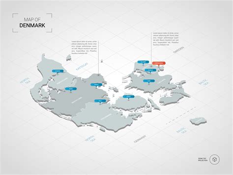 Isometric 3d Denmark Map Stylized Vector Map Illustration With Cities