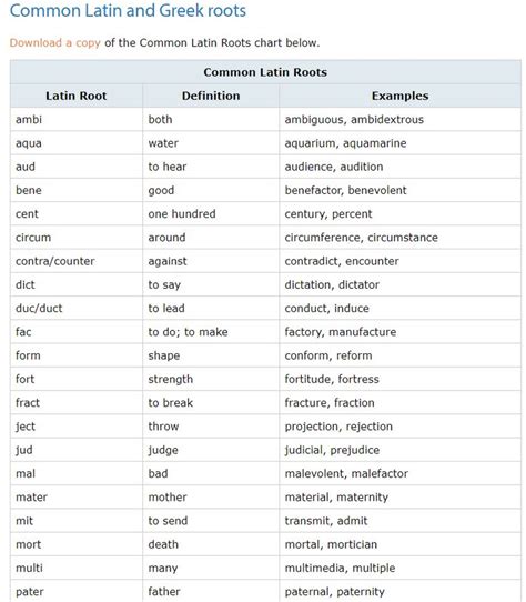 Common Latin And Greek Roots Root Words Latin Root Words Latin Roots