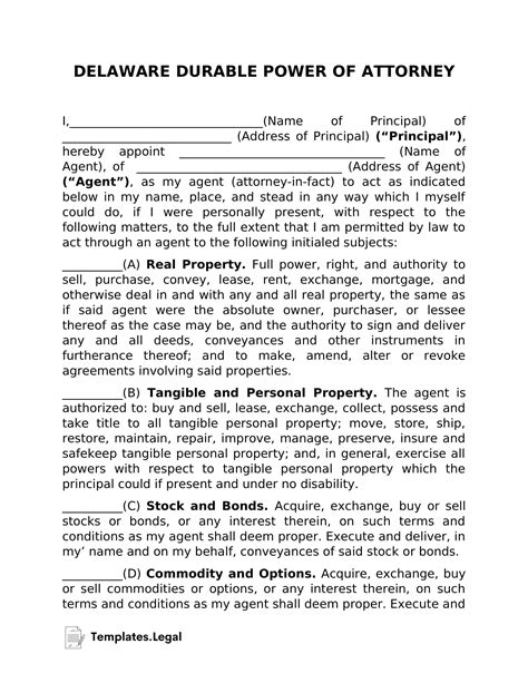 Delaware Power Of Attorney Templates Free Word Pdf And Odt