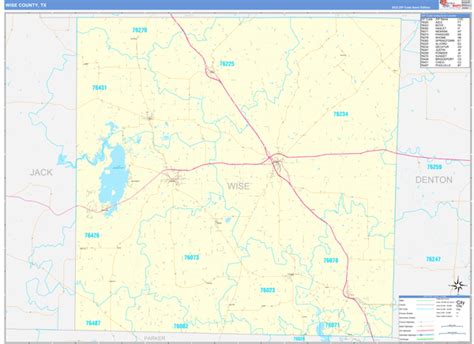 Wise County Tx Zip Code Wall Map Basic Style By Marketmaps Mapsales