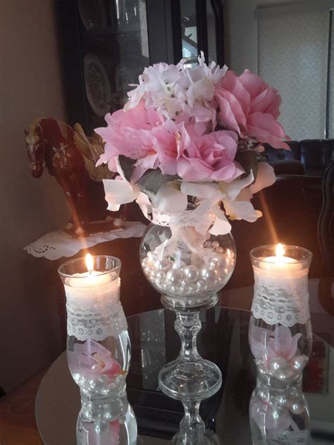 Floral Shabby Chic Wedding Centerpiece With Floating Candle Set