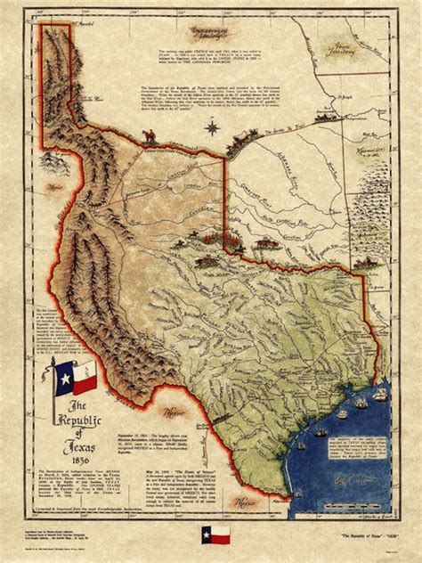 Texas Historical Map Republic Of Texas 1836 Etsy