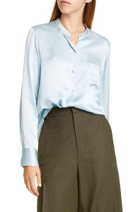 Vince Slim Fit Band Collar Silk Blouse Nordstrom Fashion Clothes Women Band Collar Blouse