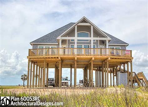 Often raised on piers (pilings) to avoid coastal flooding, these simple, square designs will sometimes be referred to as elevated house plans or beach house plans on pilings. Plan 60053RC: Low Country or Beach Home Plan in 2020 ...