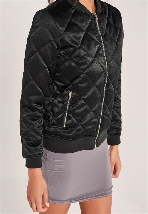 Lyst Missguided Quilted Satin Bomber Jacket Green In Green