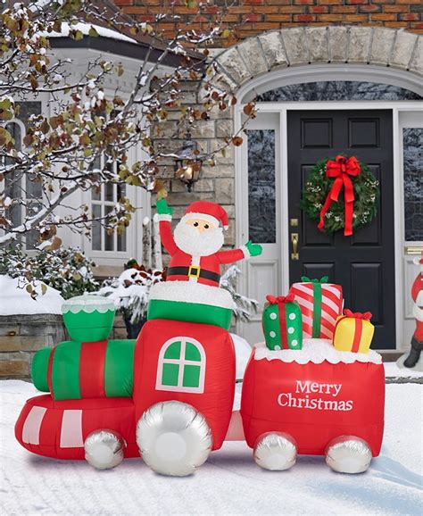Glitzhome 8 Lighted Inflatable Santa On Pick Up Train Decor Macys