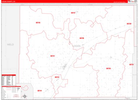 Logan County Co Zip Code Wall Map Red Line Style By Marketmaps Mapsales