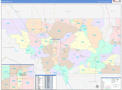 Kern County Ca Wall Map Color Cast Style By Marketmaps