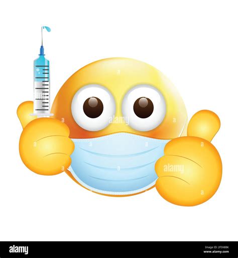 High Quality Emoticon On White Background Emoji With Vaccine Syringe