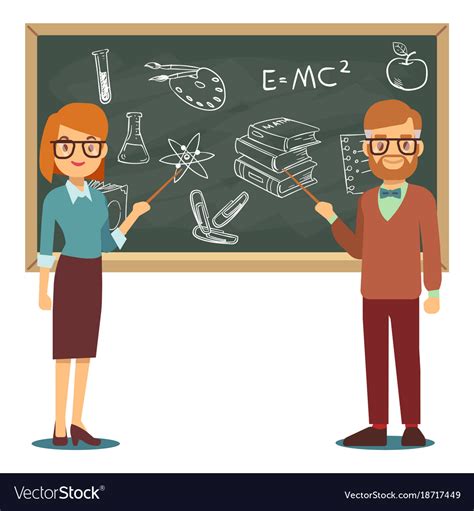 Male And Female Teachers Standing In Front Of Vector Image
