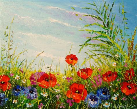 Summer Field Of Flowers Painting For Sale By Olga Darchuk