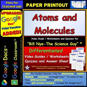 Write down 3 things you already knew about chemical reactions that were confirmed through watching the video: Bill Nye - Atoms and Molecules -Worksheet,... by Star ...