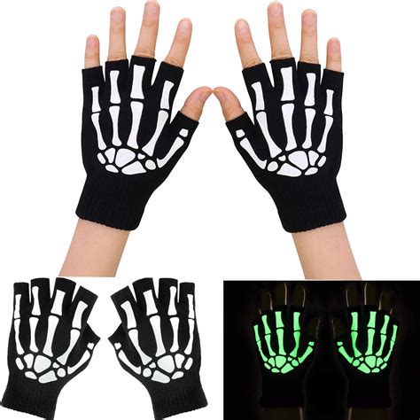 Glow Dark Skeleton Gloves Fingerless Gloves Halloween Skeleton