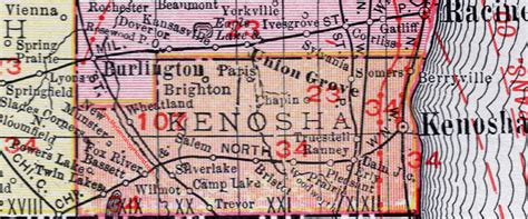 Kenosha County Wisconsin Map 1912 Kenosha City Silver Lake Twin