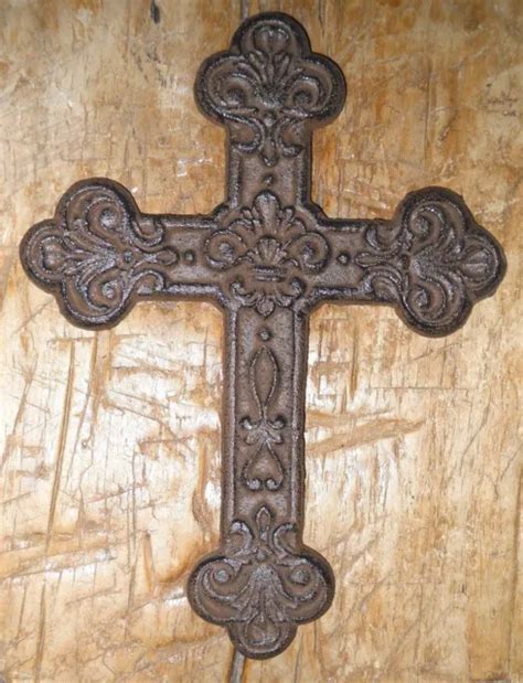 Cast Iron Victorian Style Fleur De Lis Wall Cross Rustic Decorative