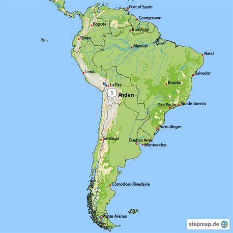 Die quellflüsse des amazonenstroms entspringen in. StepMap - die Anden - Landkarte für Südamerika