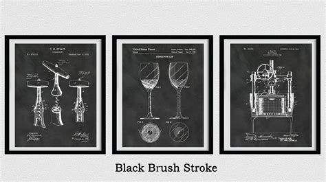 Set Of 3 Wine Patent Prints 1883 Corkscrew Patent 1988 Wine Glass Patent 1903 Wine Press