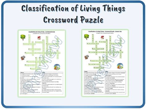 Classification Of Living Things Crossword Puzzle Worksheet Activity