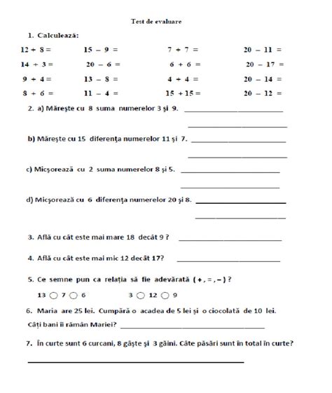 Test Online Exercise For Clasa I