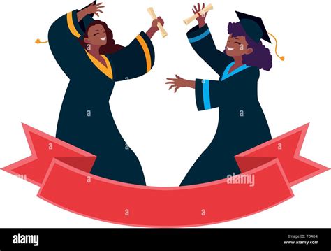 Afro Woman Student Graduated Celebrating Vector Illustration Design