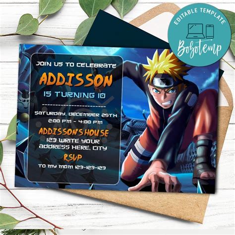 Naruto Birthday Invitation Customizable Template Instant Download Createpartylabels