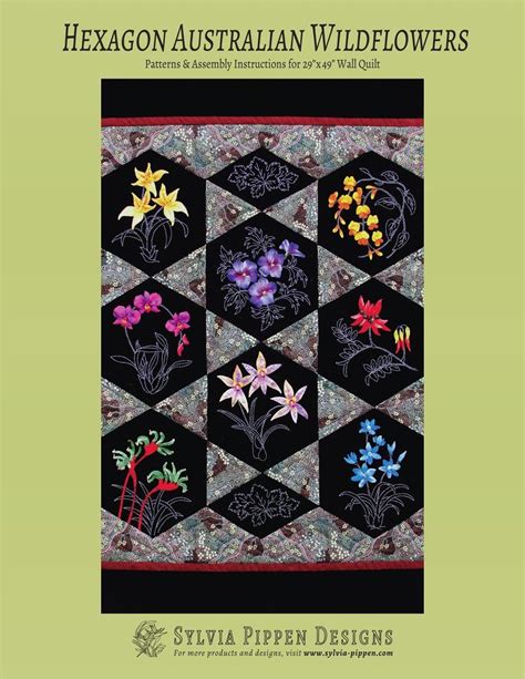Australian Wildflowers Hexagon Pattern Sashiko And Applique Design