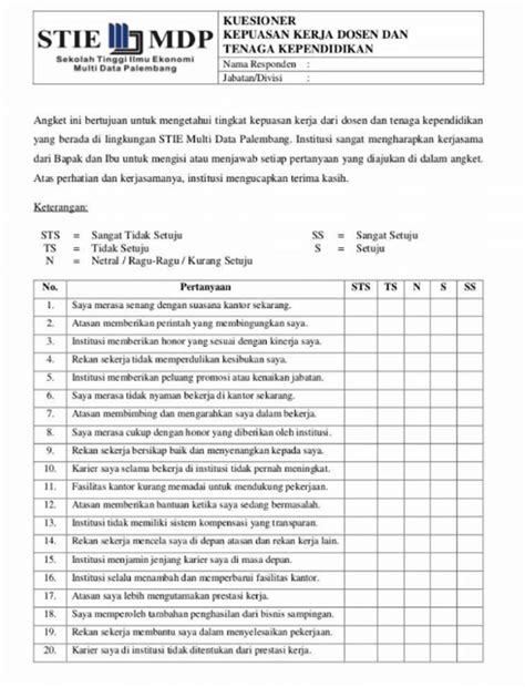 Contoh Kuesioner Penelitian Yang Baik Dan Benar Lengkap