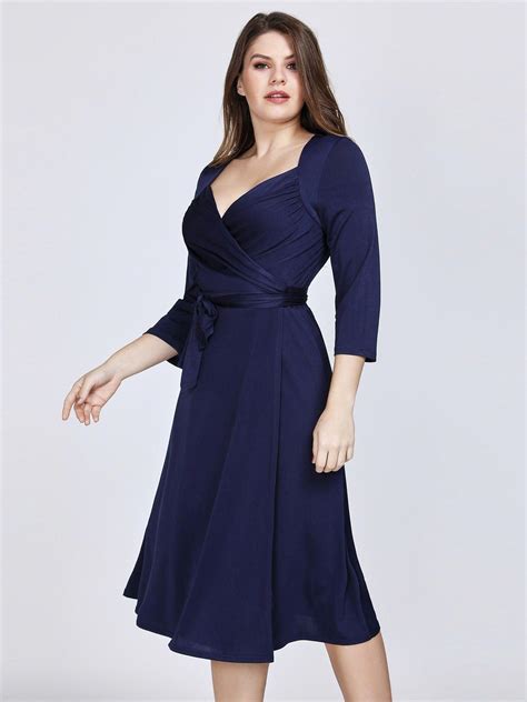 Knee Length Long Sleeve Navy Cocktail Dress Ever Pretty Plussizedress Bluedress Formald