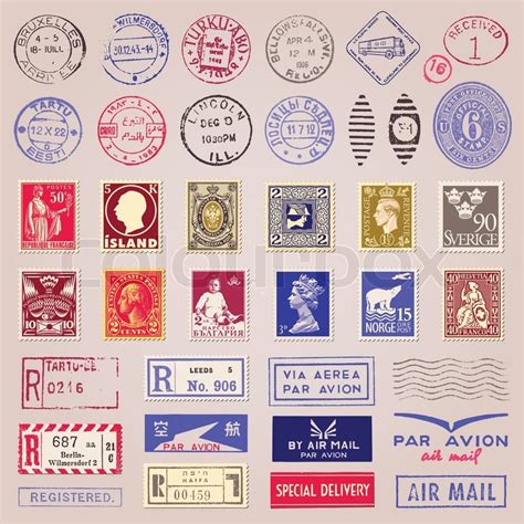 Maybe you would like to learn more about one of these? Vintage Postage Stamps, Marks And ... | Stock Vector ...