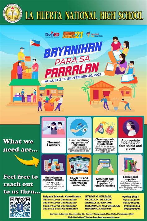 Brigada Eskwela 2021 “bayanihan Sa Paaralan” La Huerta National High