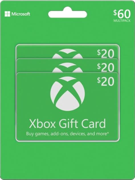 Great as a gift to a friend or yourself. Microsoft $20 Xbox Gift Card (3-Pack) MICROSOFT XBOX MP $60 (3 X $20 - Best Buy