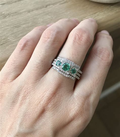 Genuine Emerald Engagement Ring Set Three Stone Emerald Ring Set Art