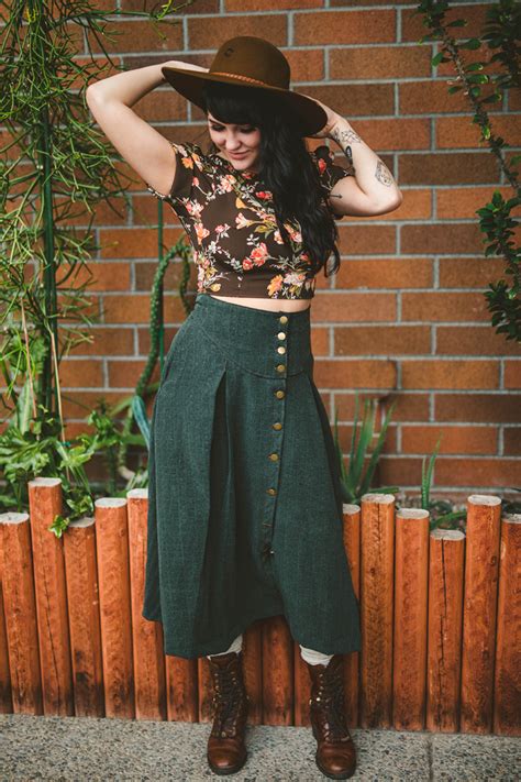 Green Lacey Jean Homestead Skirt Revivall Clothing