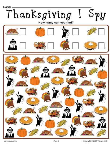 Thanksgiving Counting Worksheet Printable