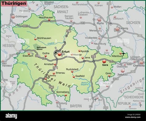 Mapa De Turingia Con La Red De Transporte En Color Verde Pastel Imagen