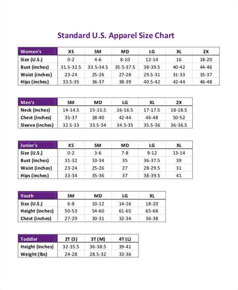 Free 11 Measurement Chart Templates In Pdf Ms Word